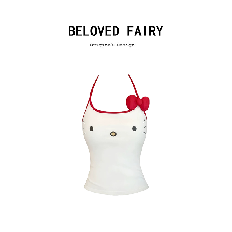 甜美可爱风Hello Kitty蝴蝶结吊带背心女夏季修身显瘦设计感上衣