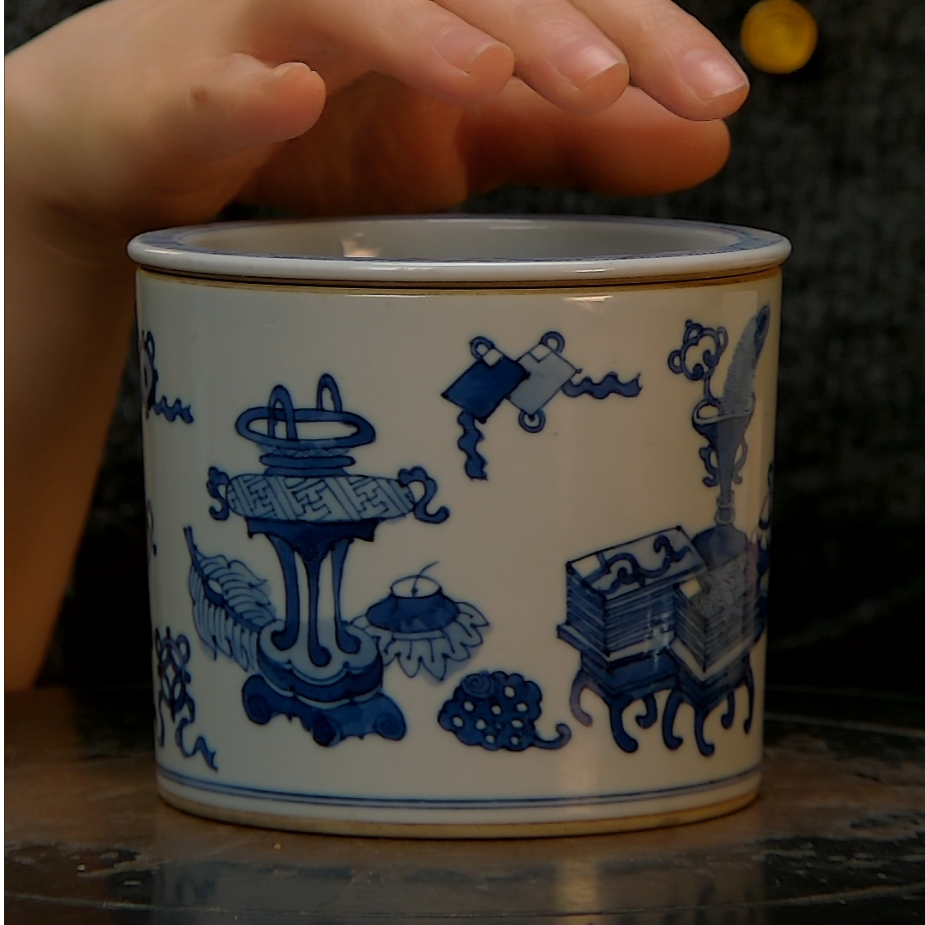 清 青花博古纹蛐蛐罐