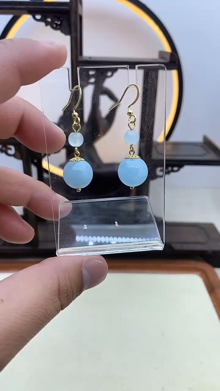 【闪购商品】海蓝宝石耳坠14K金镶嵌80号