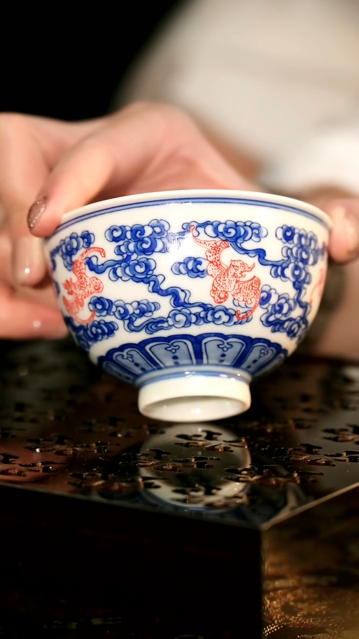 陶瓷摆件五福祥云宝相小杯（D）