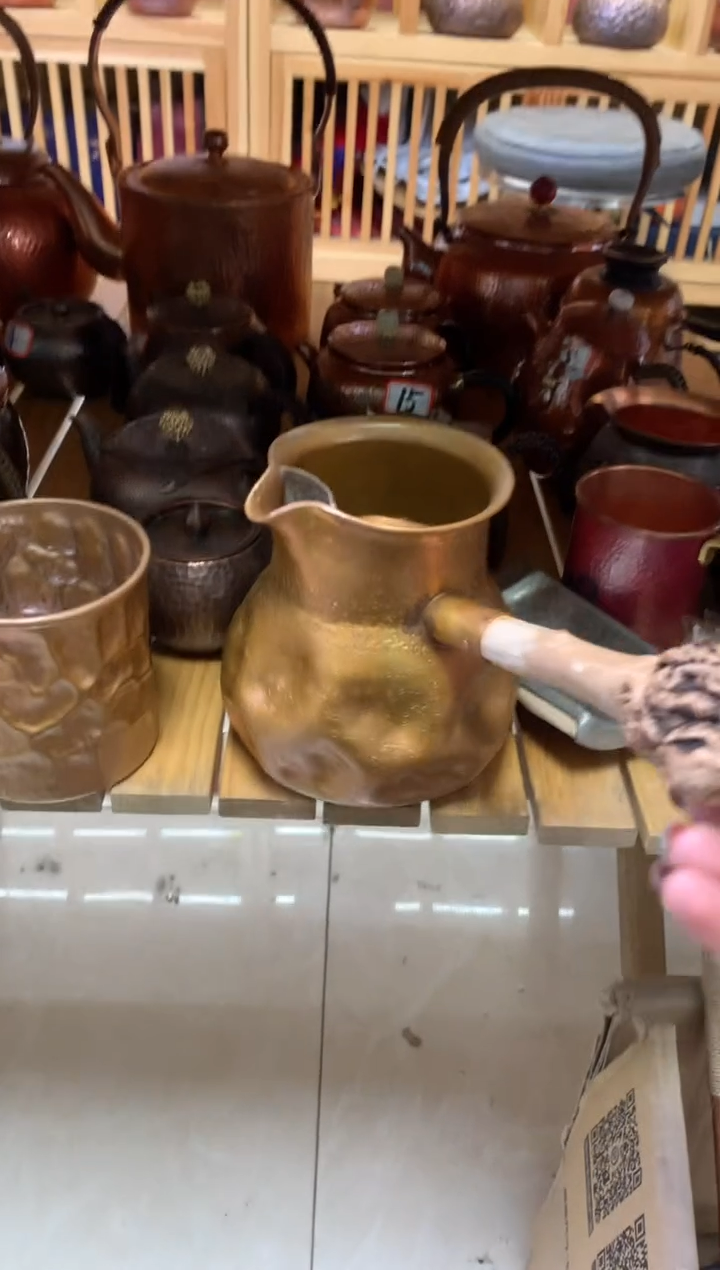 紫铜包浆色陨石坑木榴侧把