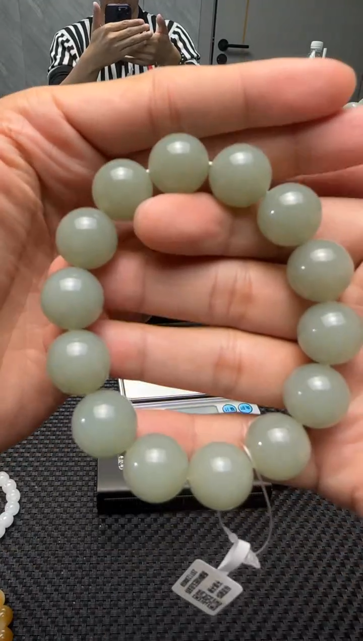 未镶嵌手串和田玉青白玉手串卡16