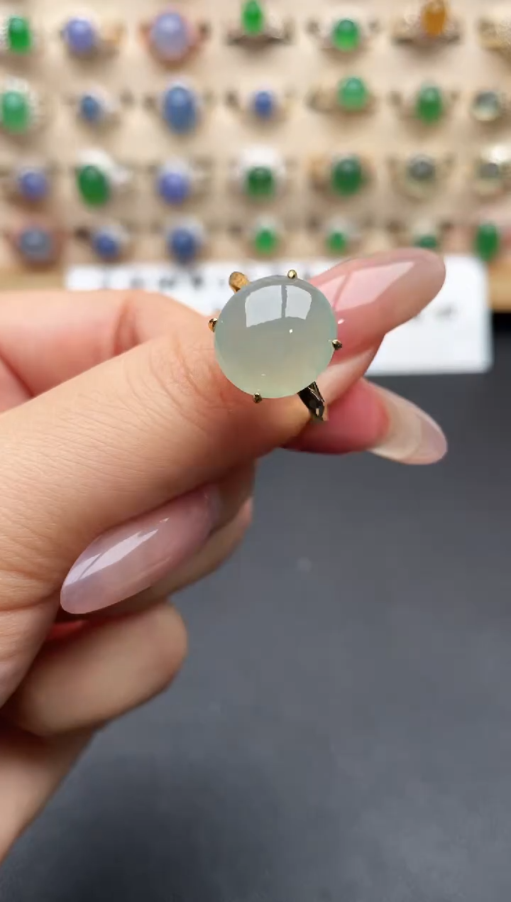 银S925镶嵌戒指翡翠一物一证一礼盒