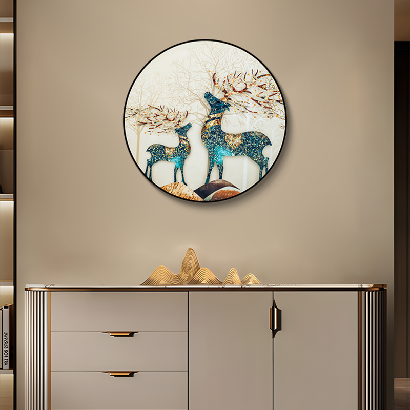 益师傅形装饰画入户玄关走廊过道现代简约晶瓷画餐客厅挂画鹿6060