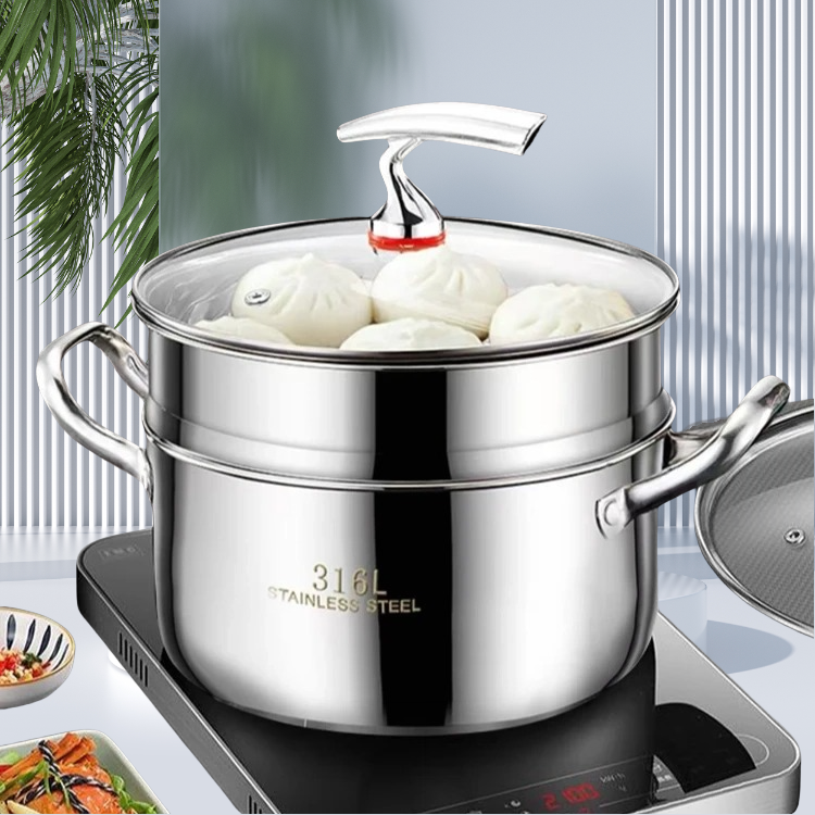 【24CM双层飞鸟】不锈钢蒸汤锅电磁炉燃气灶上蒸下煮加大容量锅
