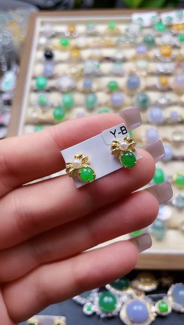 银S925镶嵌翡翠耳饰101