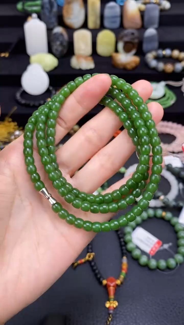 未镶嵌和田玉挂件6mm碧玉极限弧108