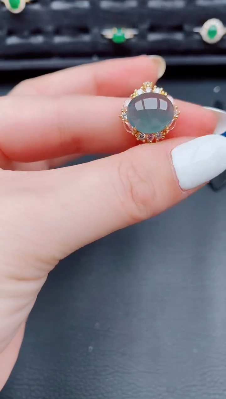 【闪购商品】翡翠戒指银S925镶嵌天然a货翡翠381