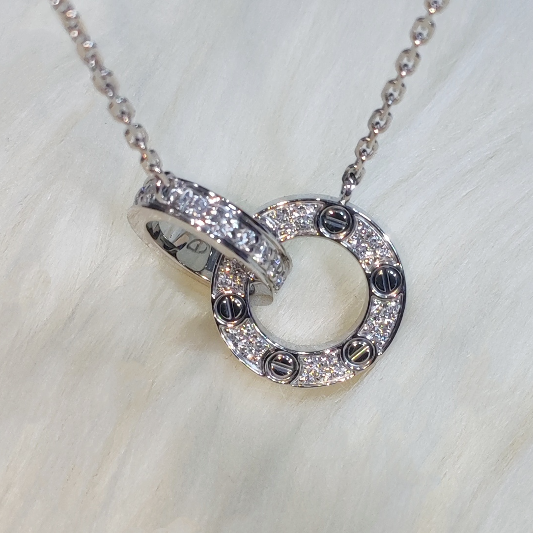 实验室培育钻石【宝丽亚】白金双环扣满钻项链