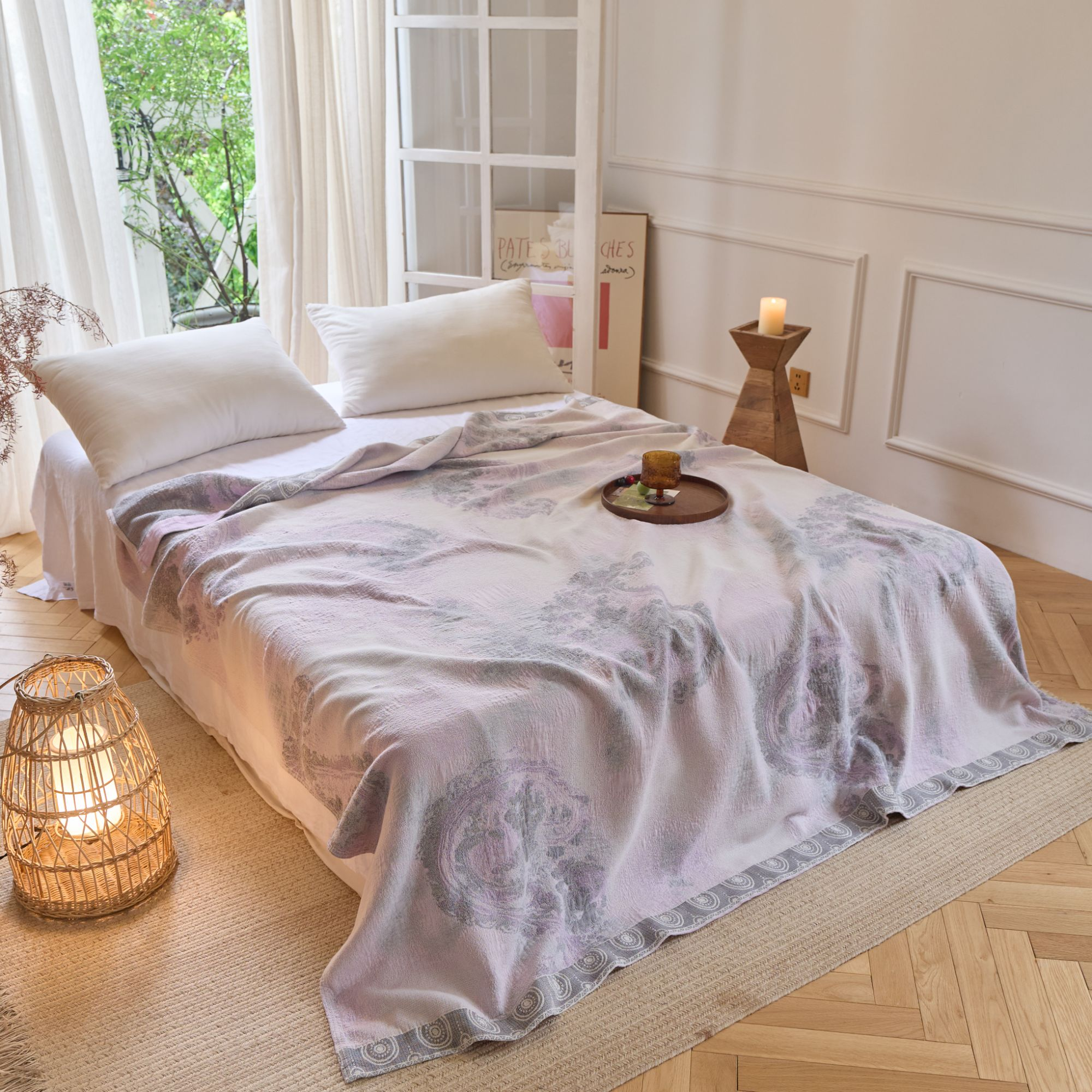 【意式收藏 私人定制】诺曼底雨露汉麻床盖毯200cm*230cm波斯密语紫