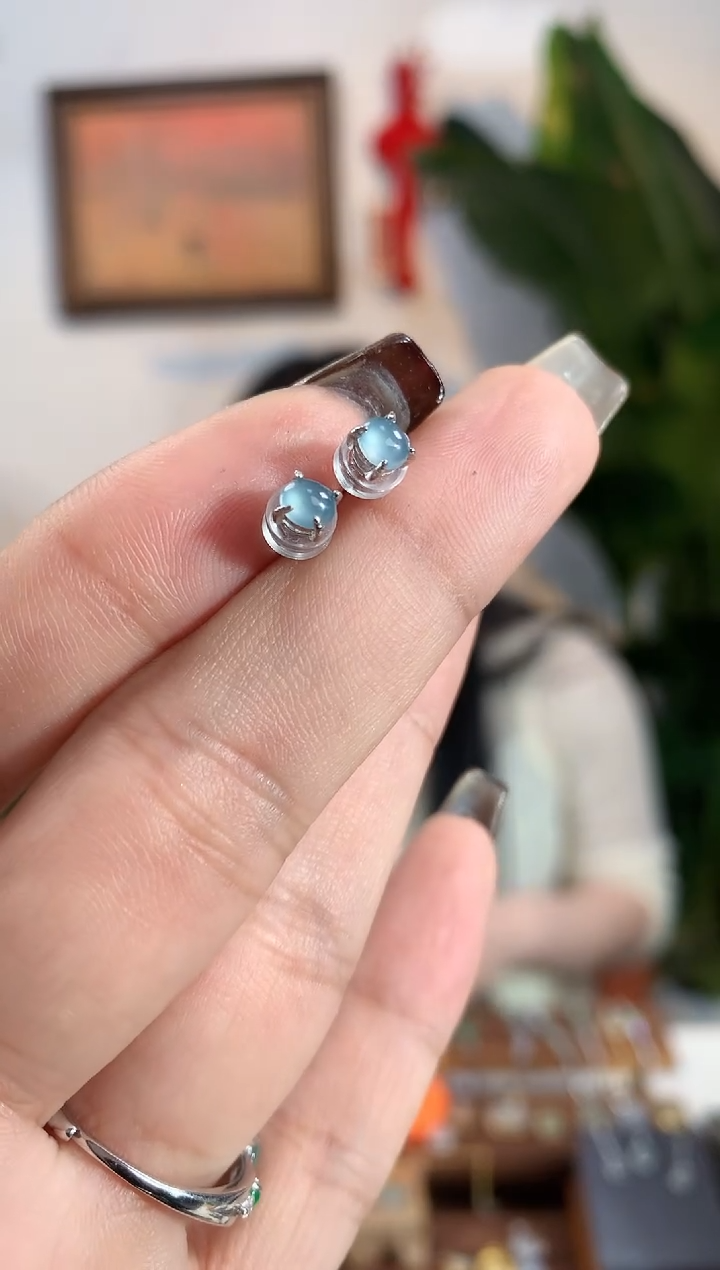 翡翠银S925镶嵌耳饰耳饰