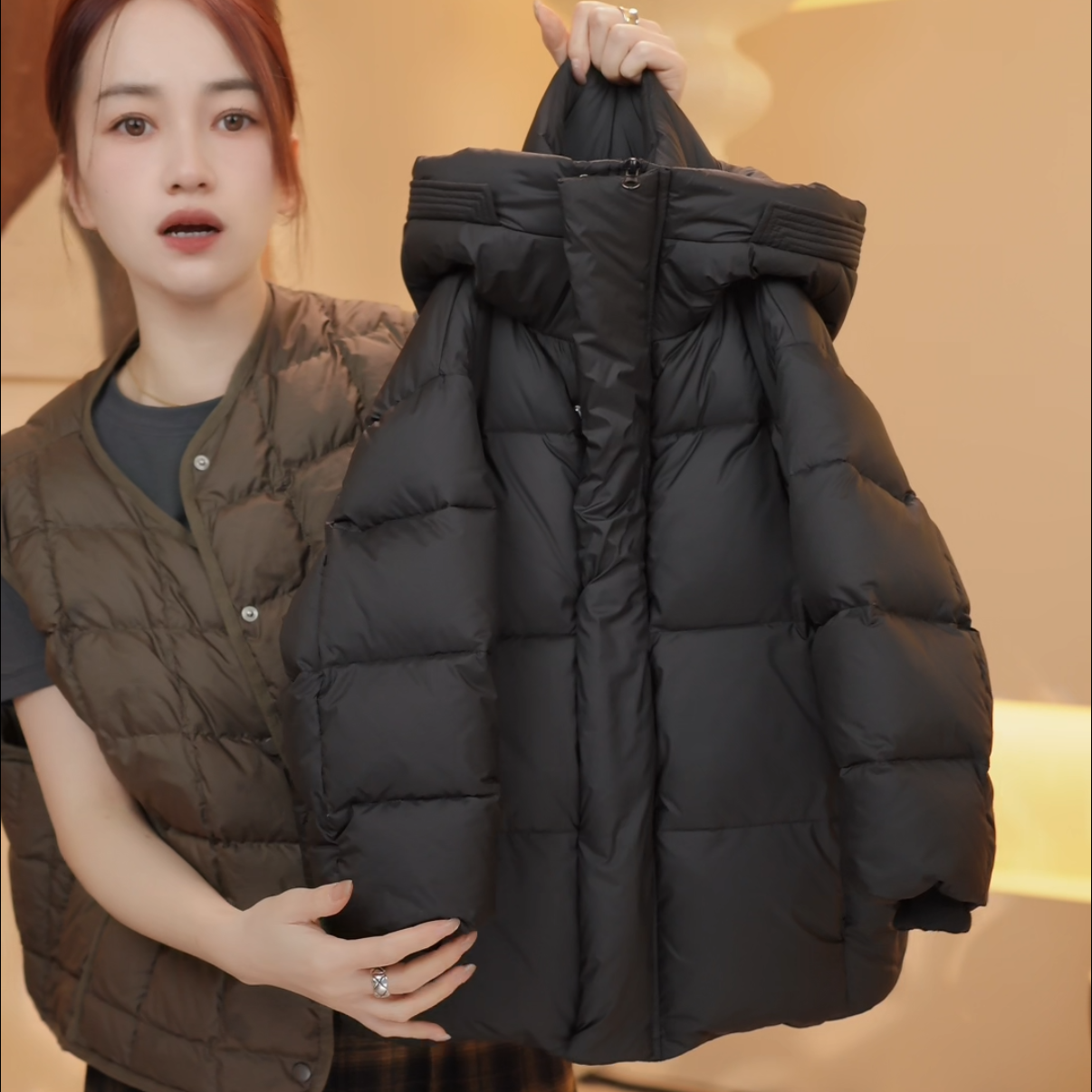 【萌萌妈】冬季儿童韩版时尚双倍充绒加厚连帽白鸭绒羽绒服中长款