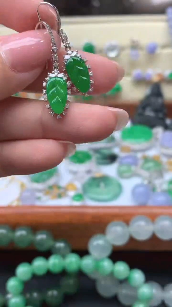 【闪购商品】翡翠耳饰18K金镶嵌6-天然翡翠