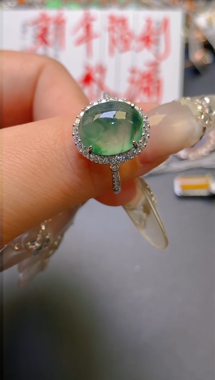 【闪购商品】翡翠耳饰银S925镶嵌天然A货翡翠1