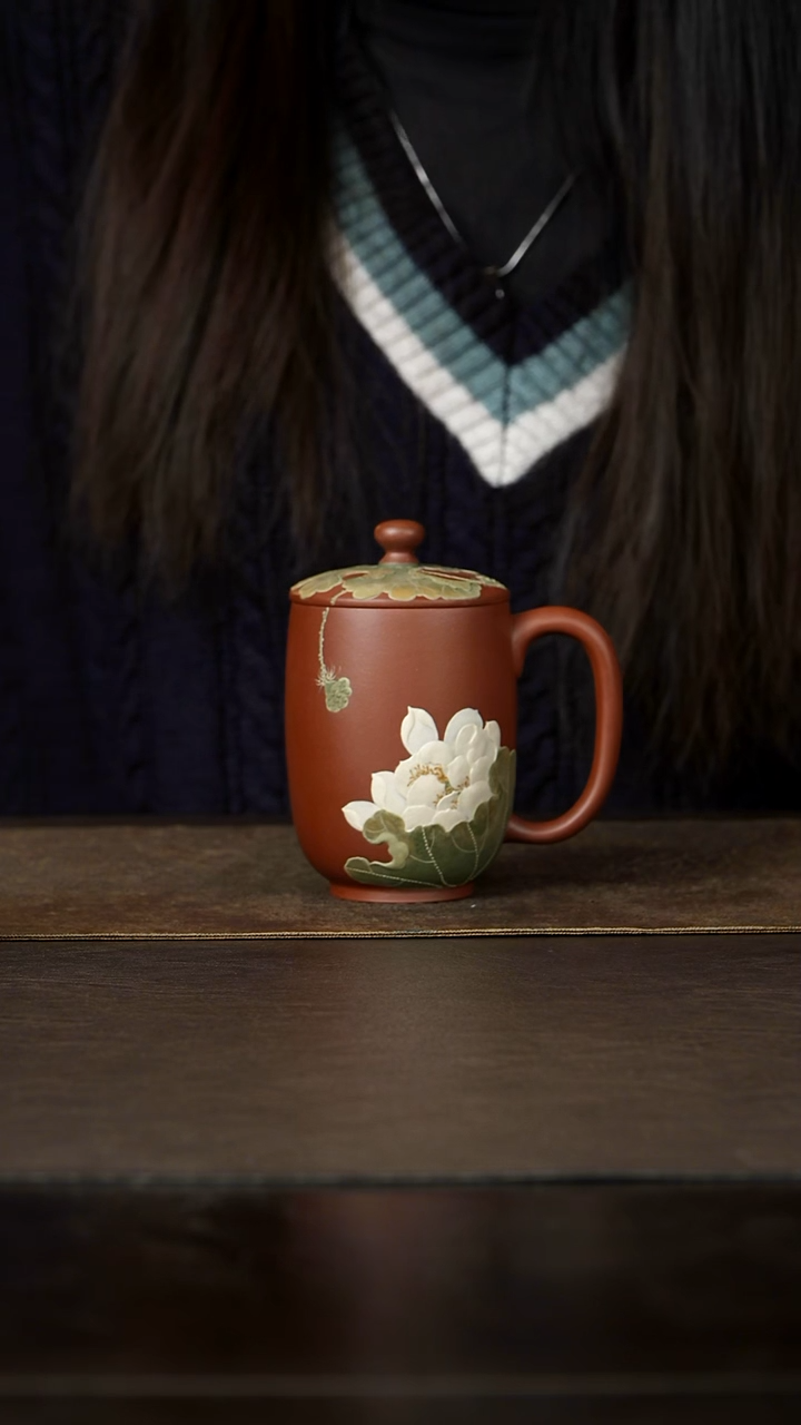 茶杯紫砂杯研所 夏菁老师 荷花盖杯 220cc