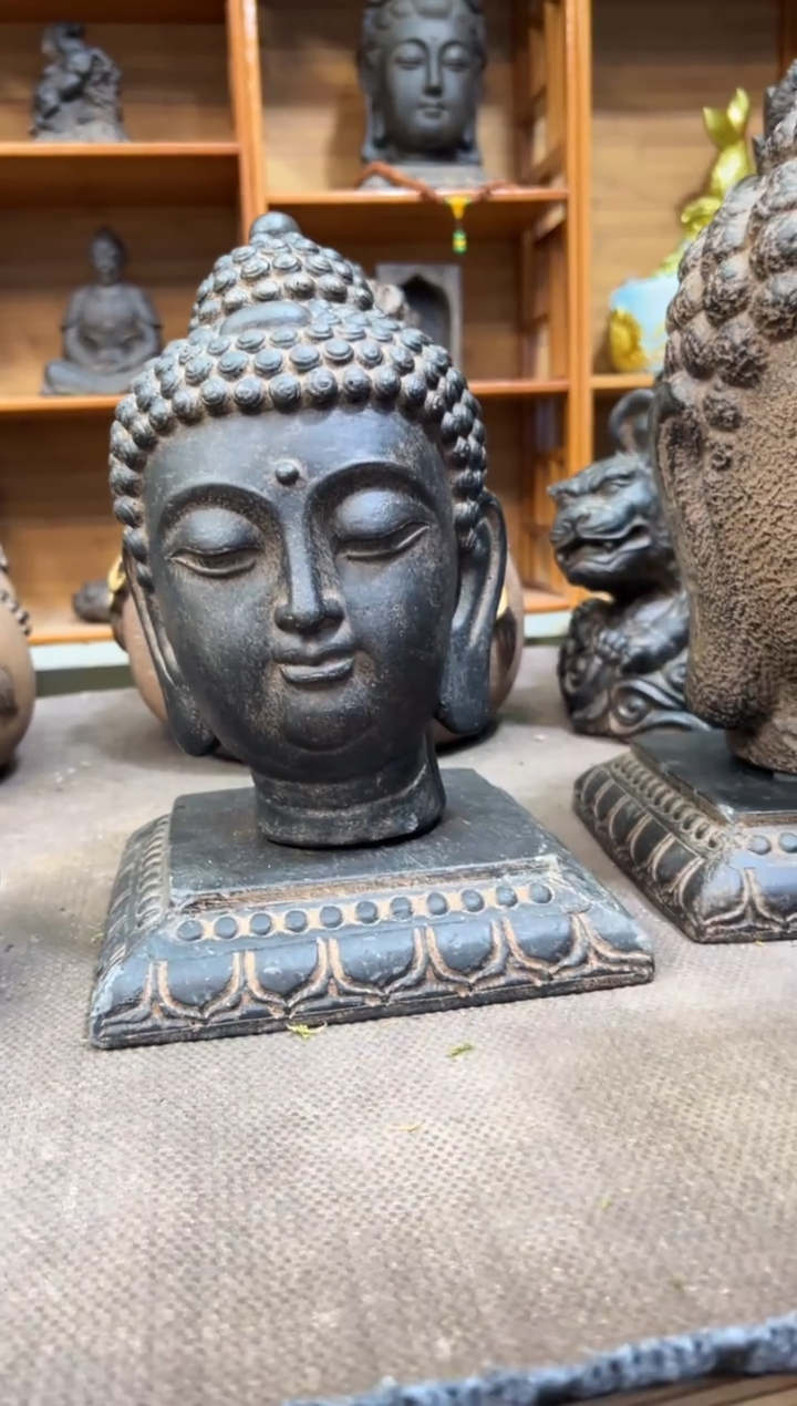 陶土小佛首+莲花底座