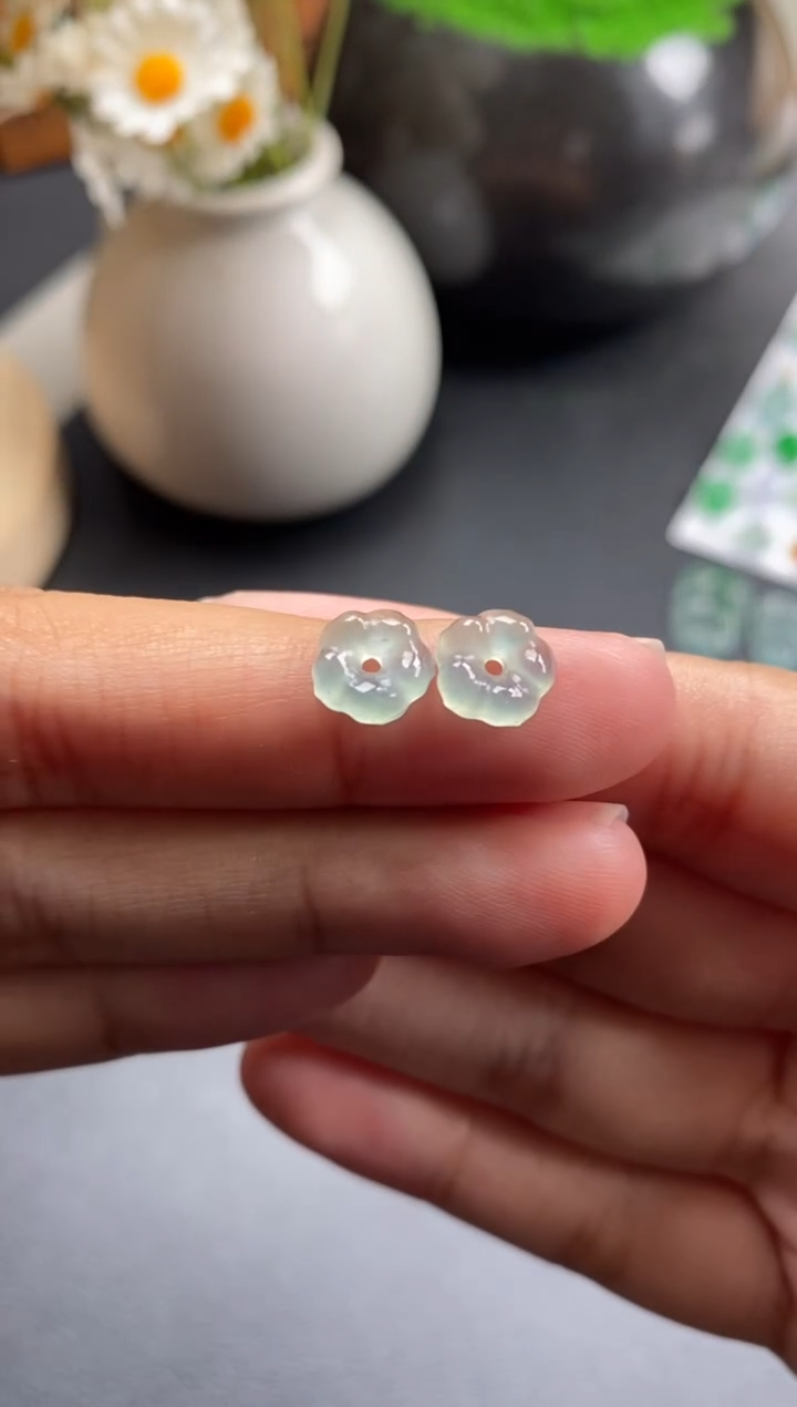 散珠翡翠冰种花花一对