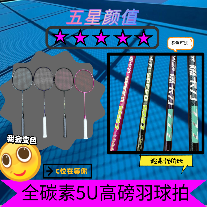 耐用型全碳素超轻羽毛球拍攻防兼备适合成人专业比赛