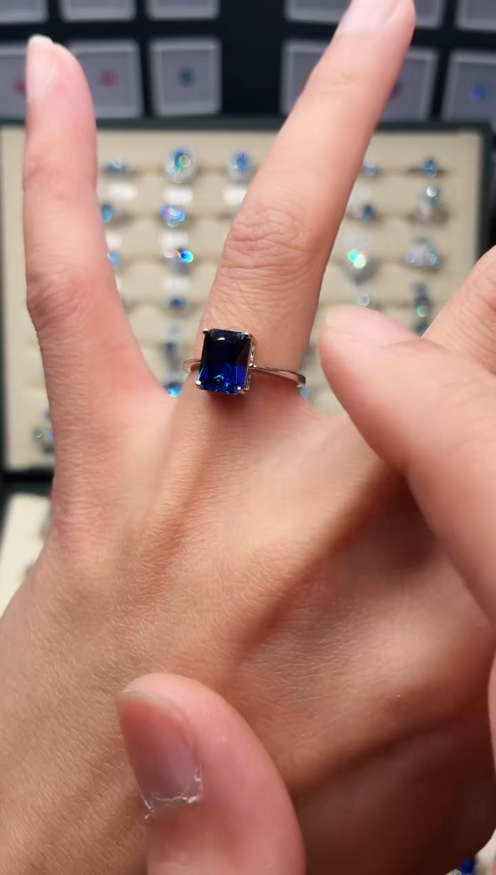 戒指蓝宝石银S925镶嵌1888