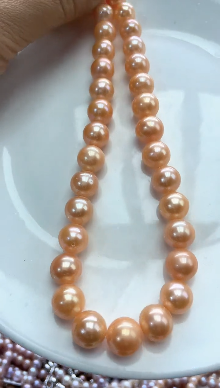 未镶嵌项链淡水珍珠999柿子红9-11mm项链(多样性发一）