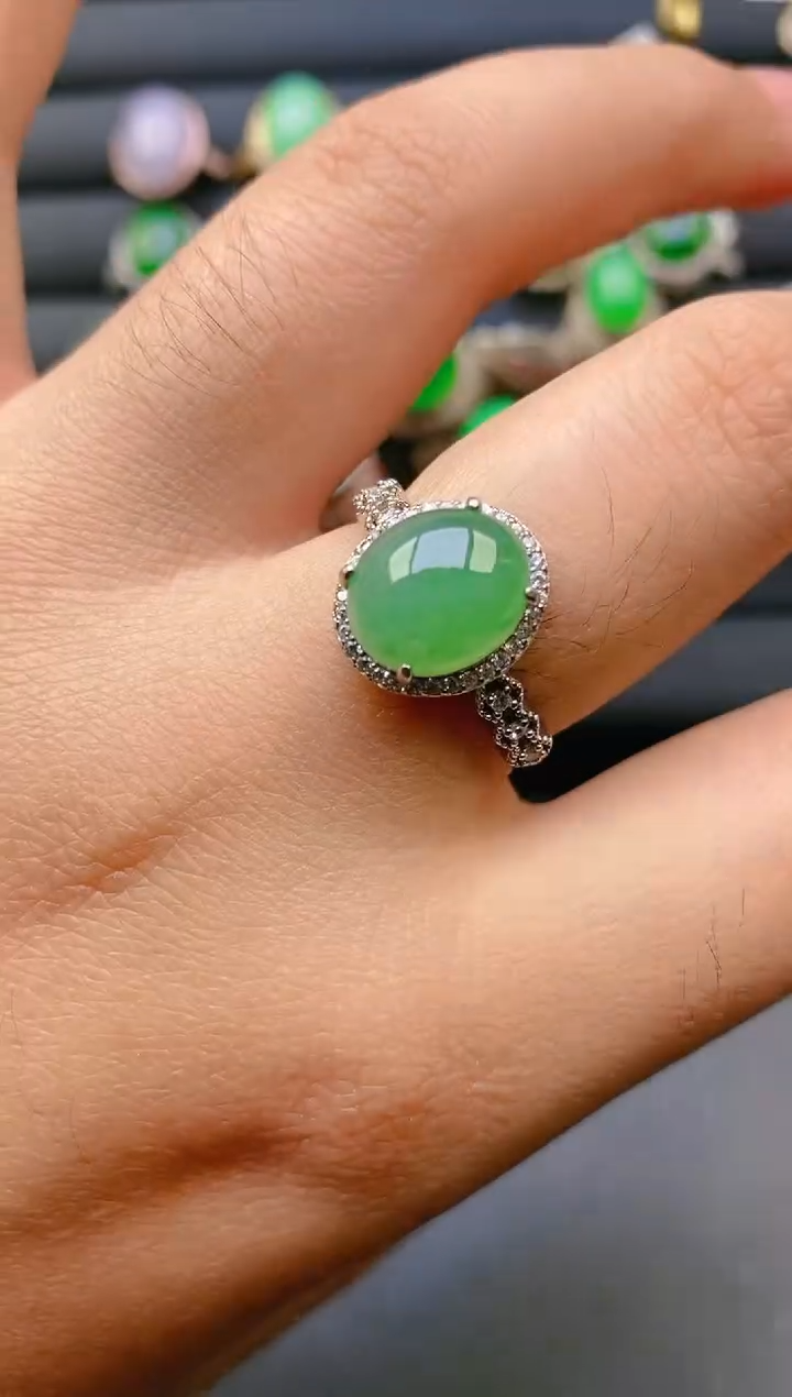 【闪购商品】翡翠戒指银S925镶嵌天然A货翡翠1