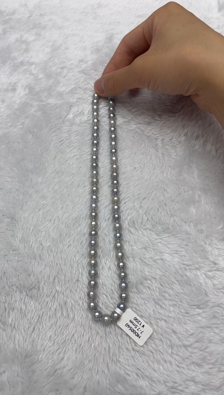 海水珍珠银S925镶嵌项链AK真多麻7-7.5mm（多样性发一）