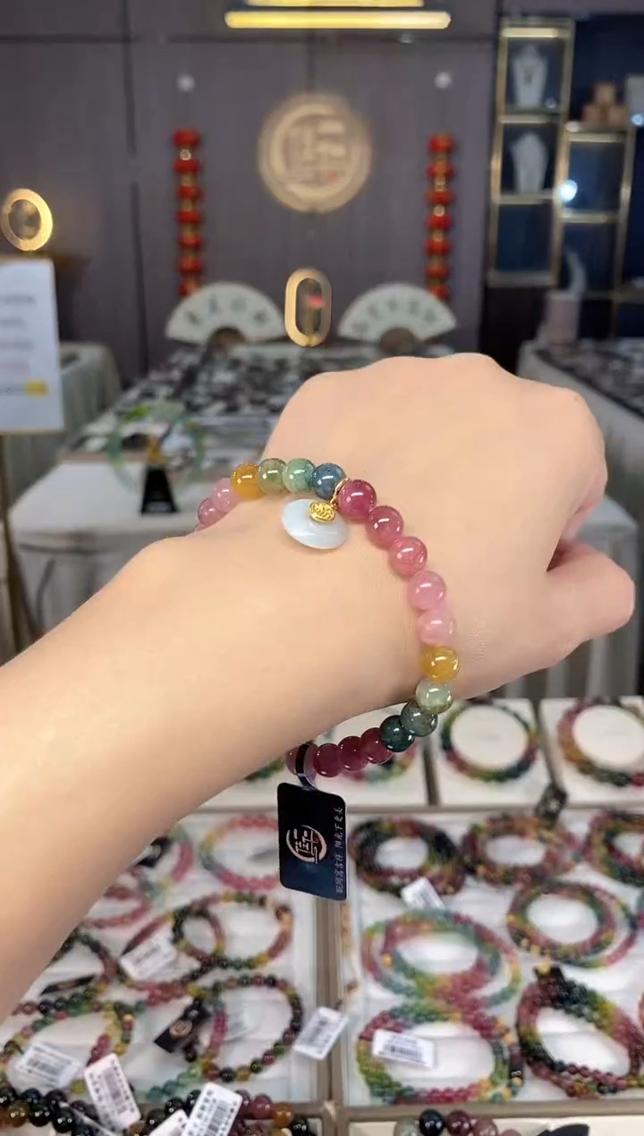 未镶嵌老矿碧玺彩虹单圈手串7mm+碧玺hon多样性发一条
