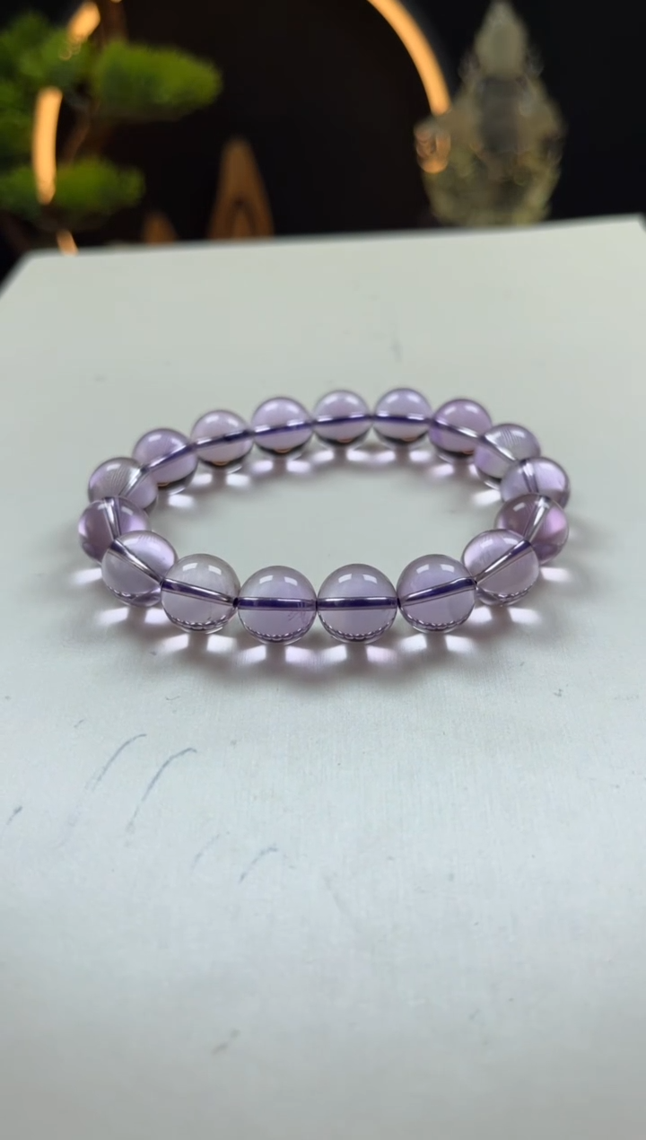 未镶嵌手链紫晶小***?天然紫水晶圆珠手串12mm