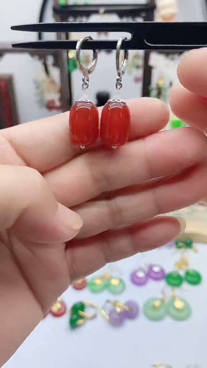 银S925镶嵌南红玛瑙耳饰176