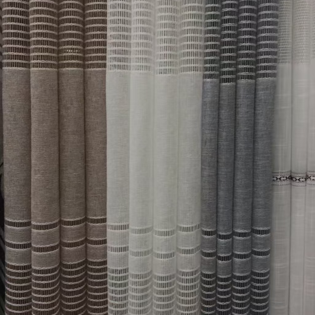 四幅绞棕简约纯色窗纱多种