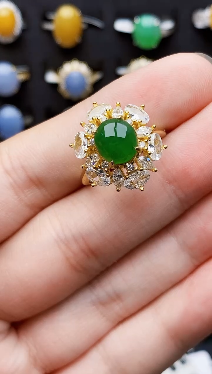 银S925镶嵌戒指翡翠0109