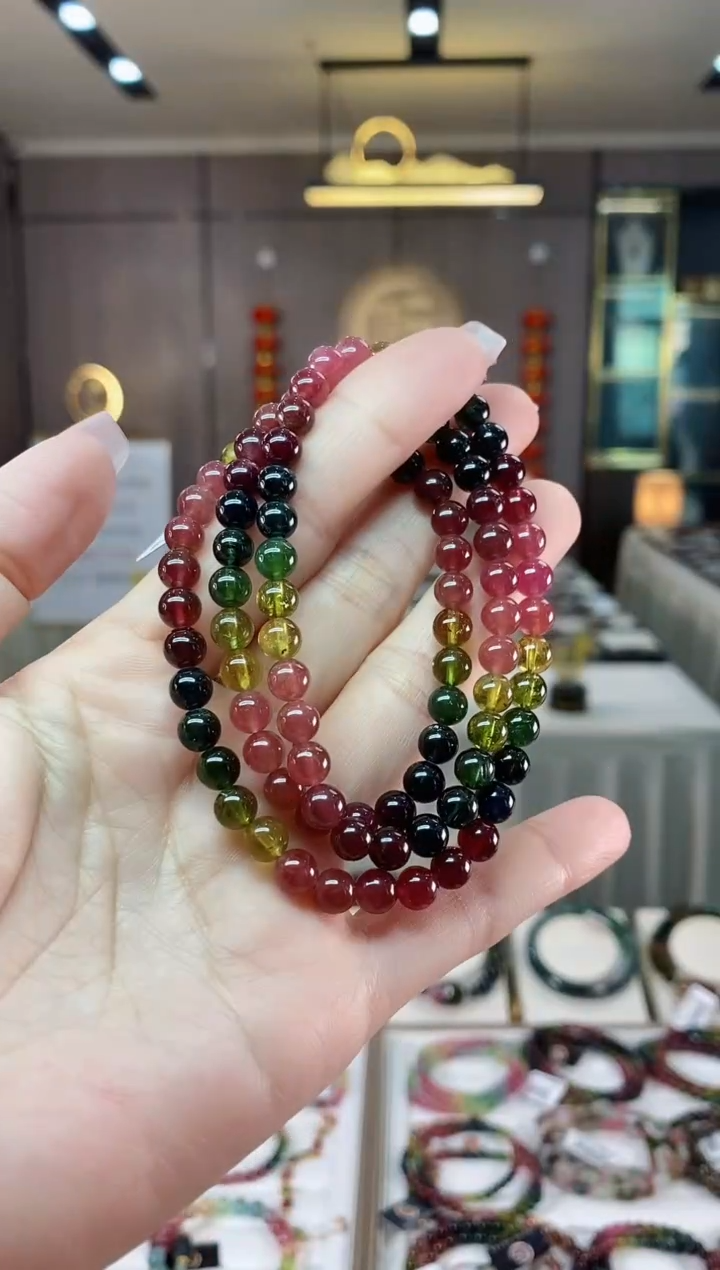 【闪购商品】碧玺三圈手串6mm+未镶嵌（多样性发一条）hon