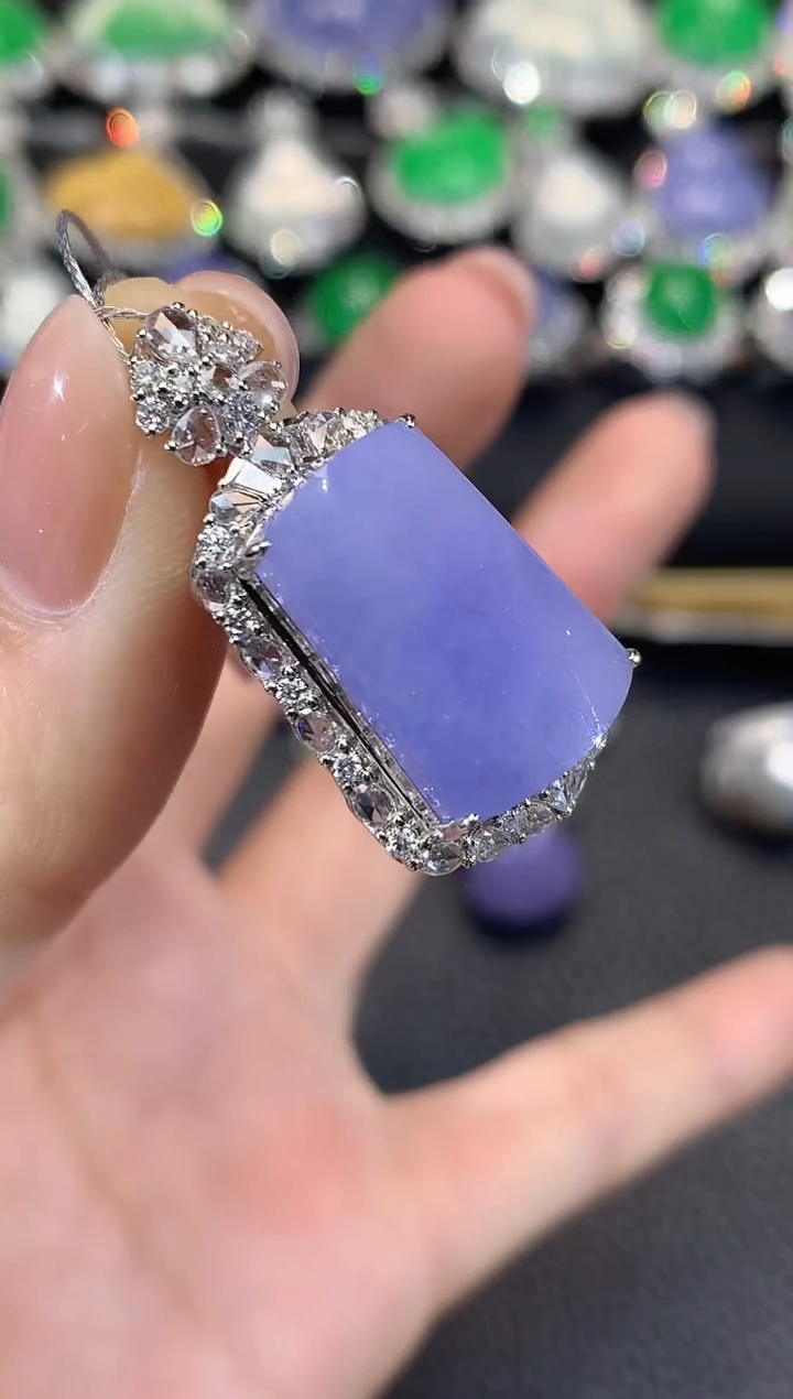 吊坠(不含链)18K金镶嵌翡翠C50翡翠紫货有一定色差