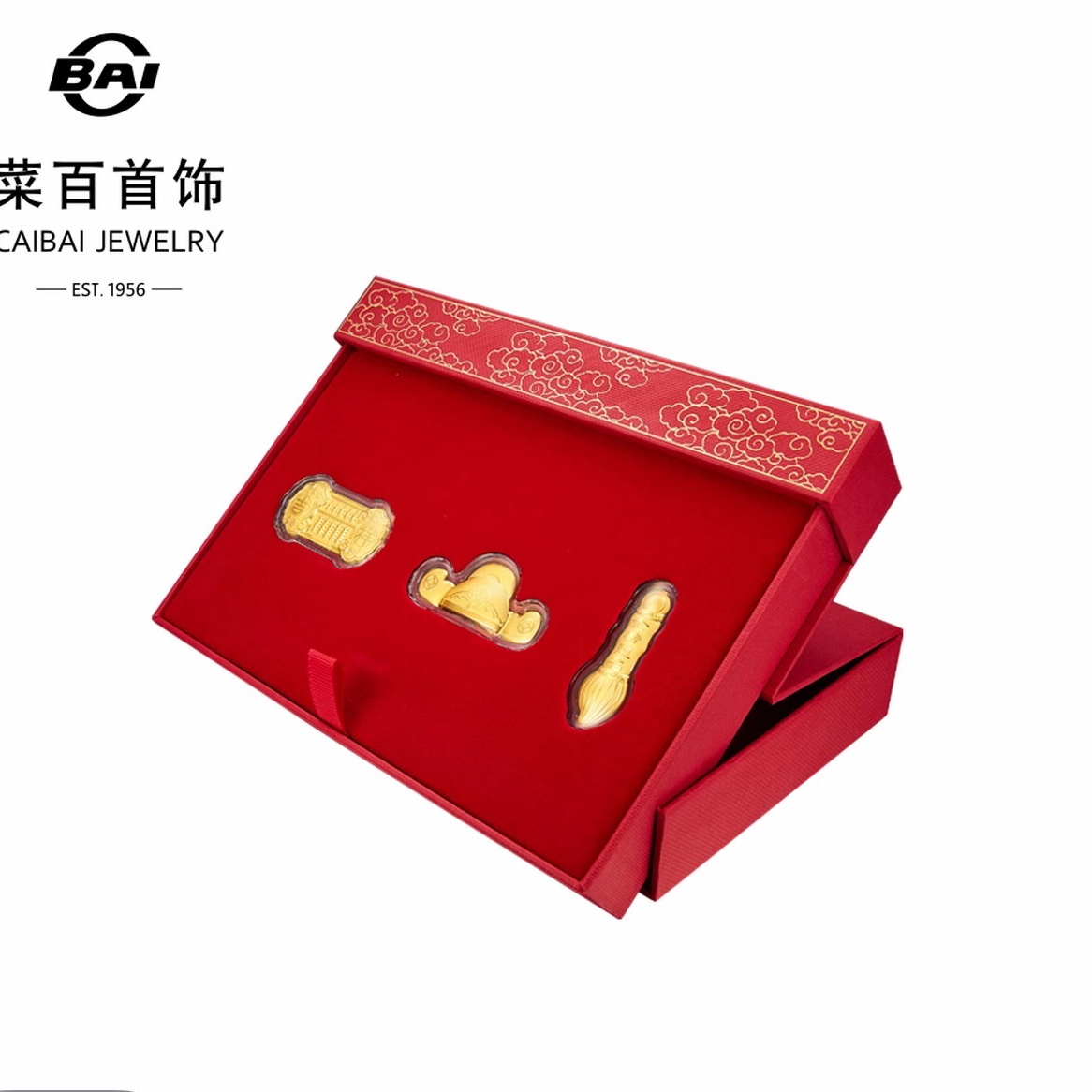 CBAI/菜百HD 菜百足金摆件“金榜题名”三件套礼盒礼物