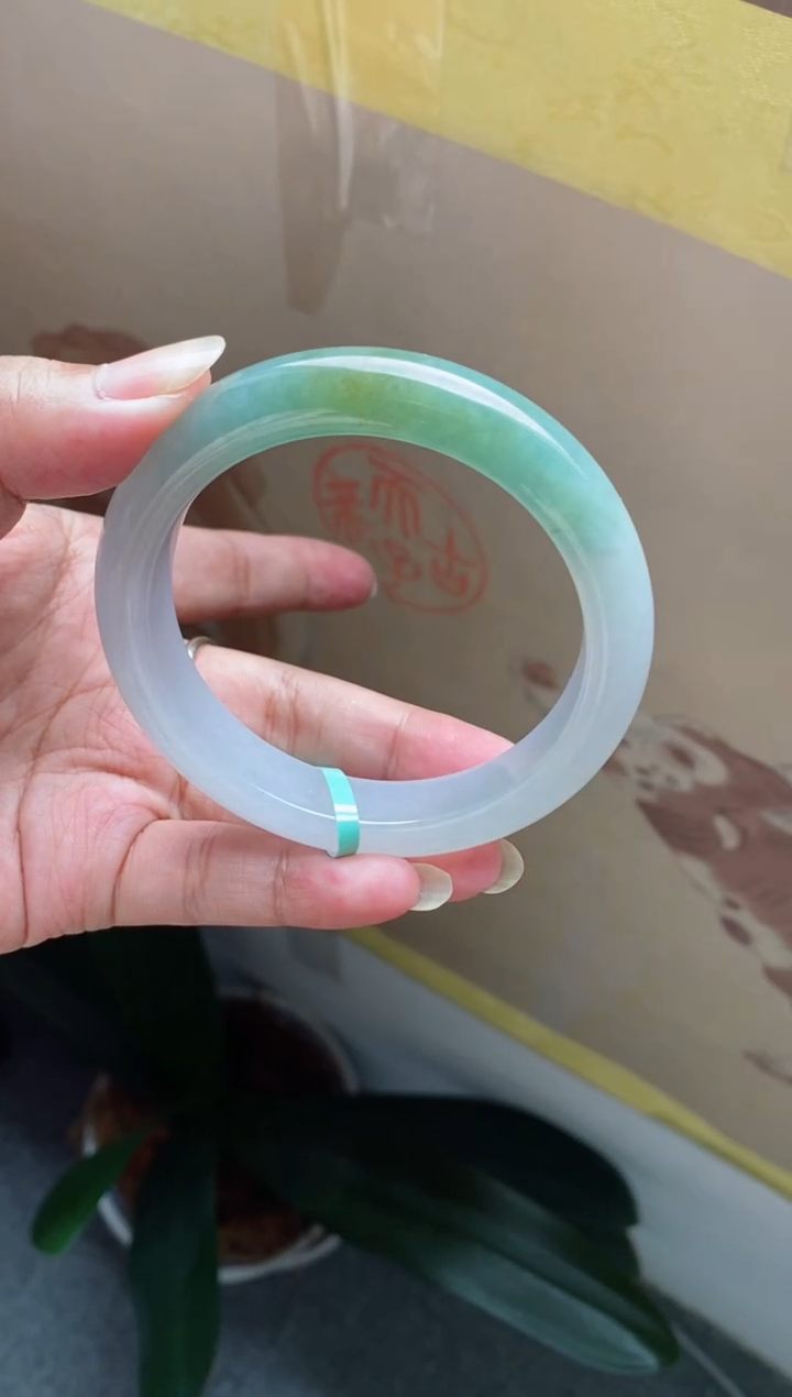 翡翠手镯未镶嵌（闭眼买）梦幻冰胶四彩半山水20号