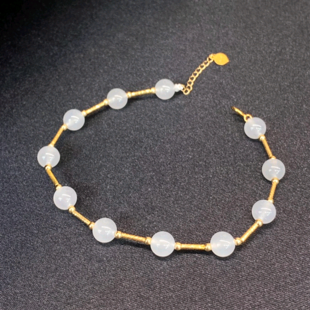 18k和田白玉满天星手链