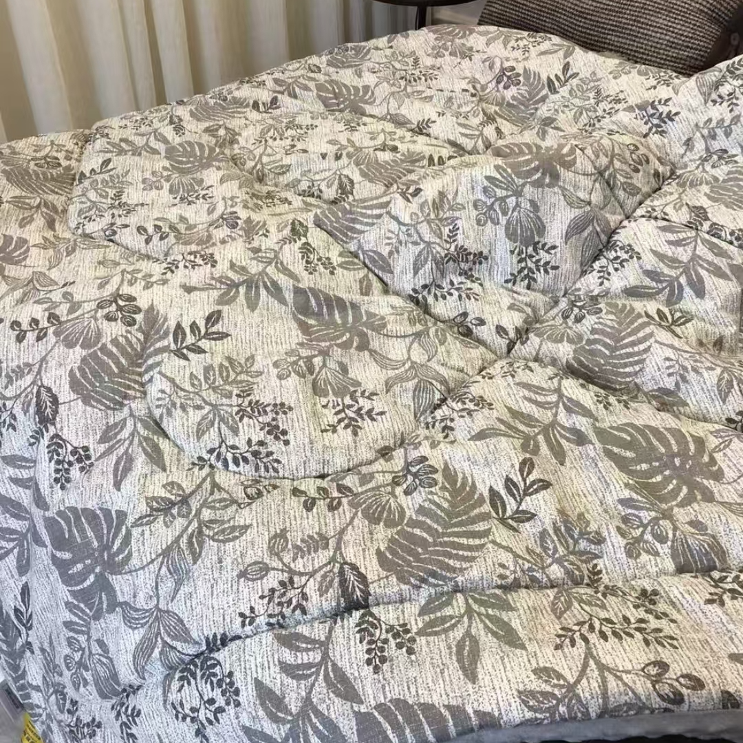 【棕榈叶-双人被】简约轻奢抗菌豆豆绒床品