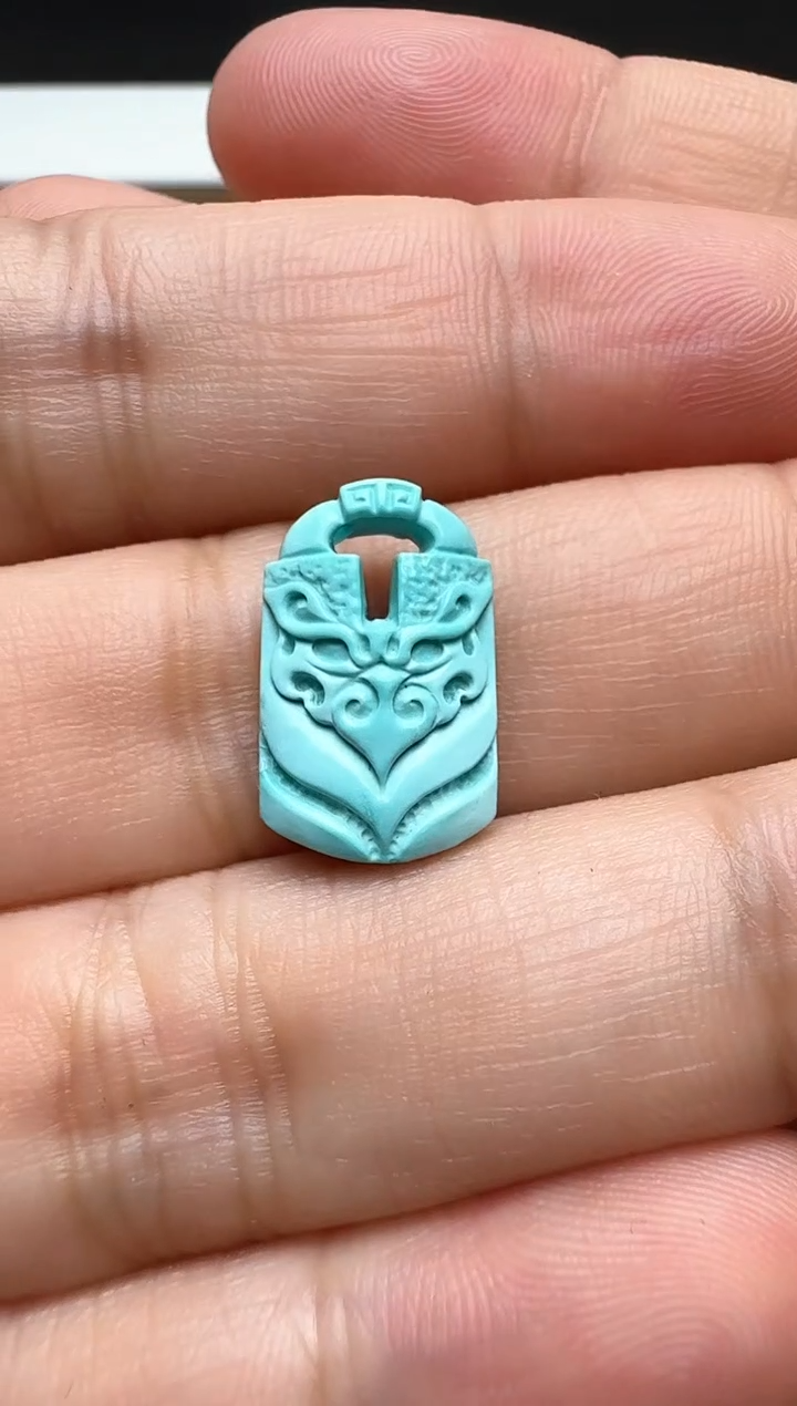 【闪购商品】绿松石饕餮牌子未镶嵌侧挂