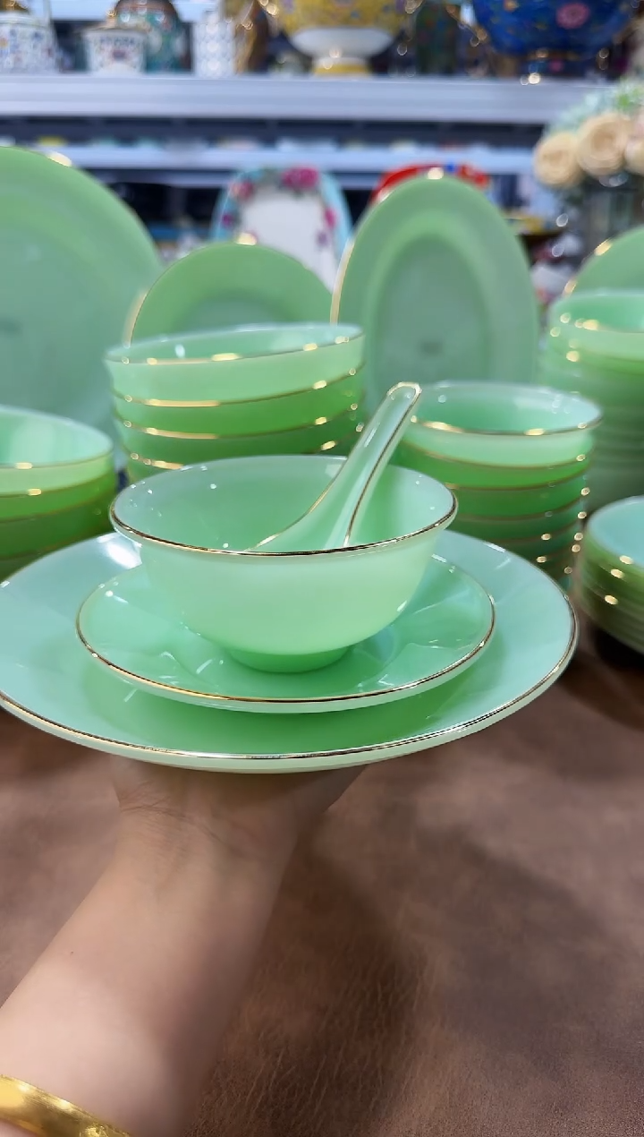 玉瓷4件套盘碟碗勺6套景德镇陶瓷