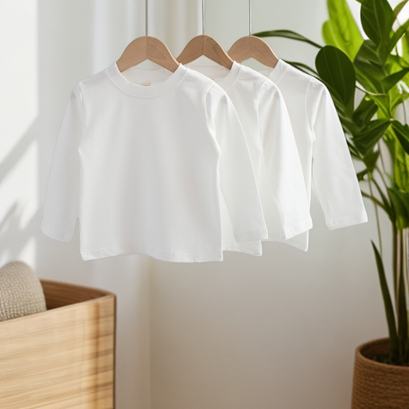 儿童白色纯色T恤2026年新款洋气内搭加厚保暖长袖上衣打底衫