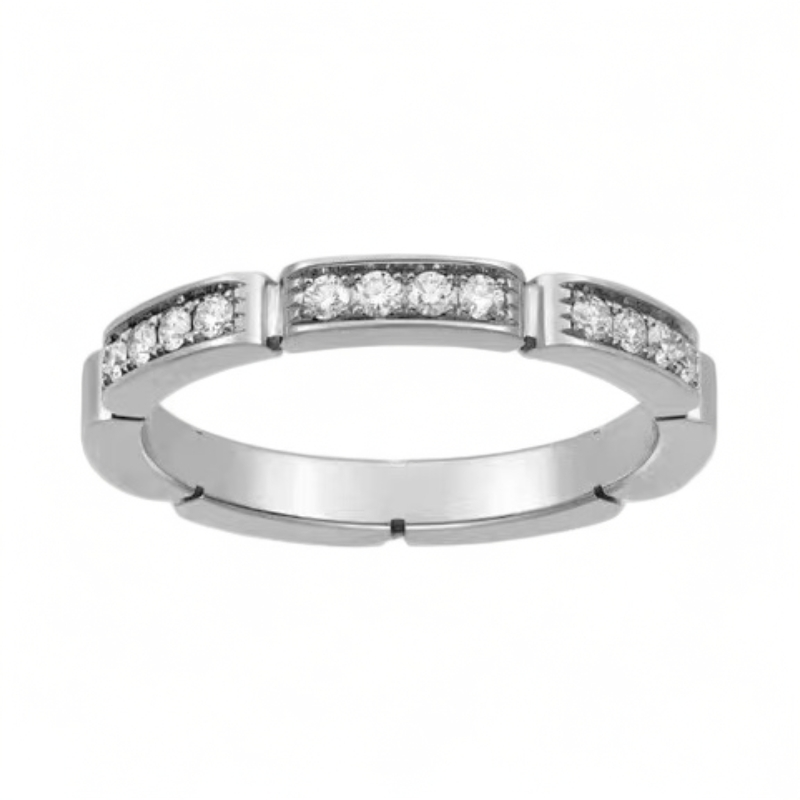 99新 Cartier/卡地亚 Maillon PANTHÈRE竹节满钻戒指51号W51161Q