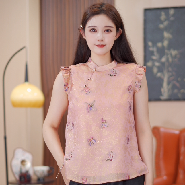【夏日云锦】2025新款新中式 桑蚕丝云锦织金妆花纱花罗小衫-M035