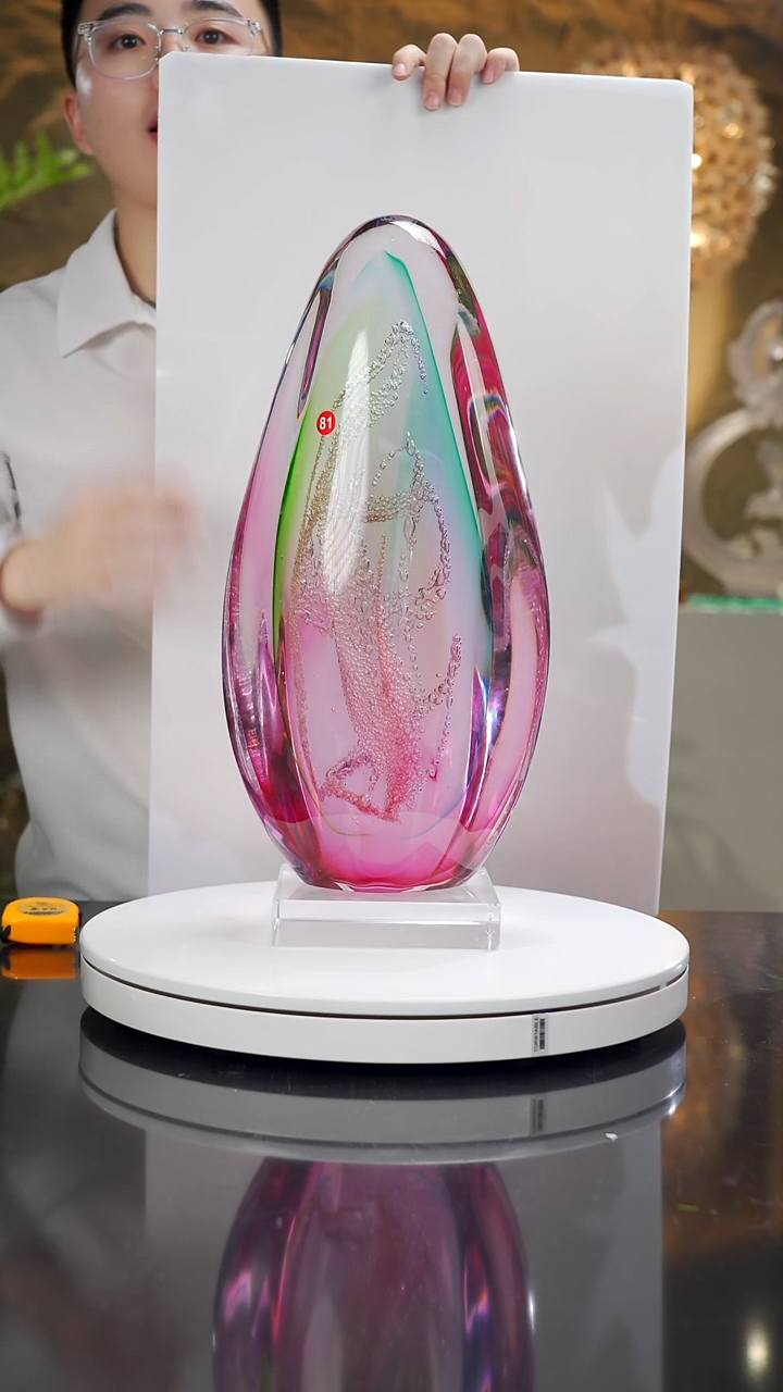 琉璃手工艺品设计款金红月虹摆件带底座