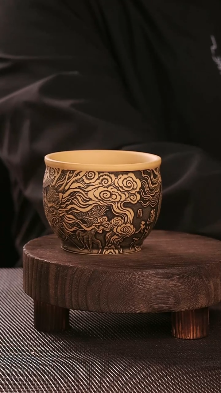 茶杯紫砂紫砂刻绘主人杯龙行天下