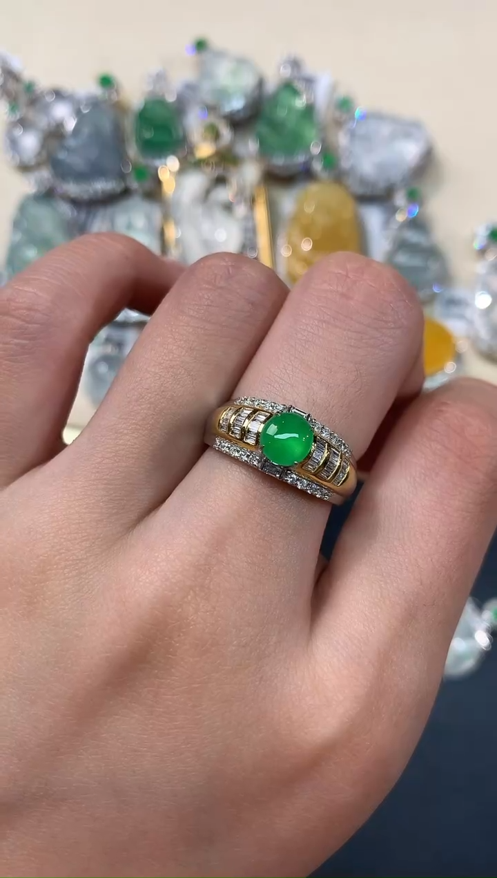 【闪购商品】翡翠戒指18K金镶嵌A296|9800