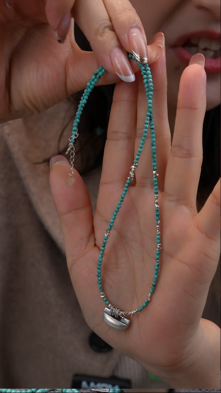 银S925镶嵌绿松石项链11111