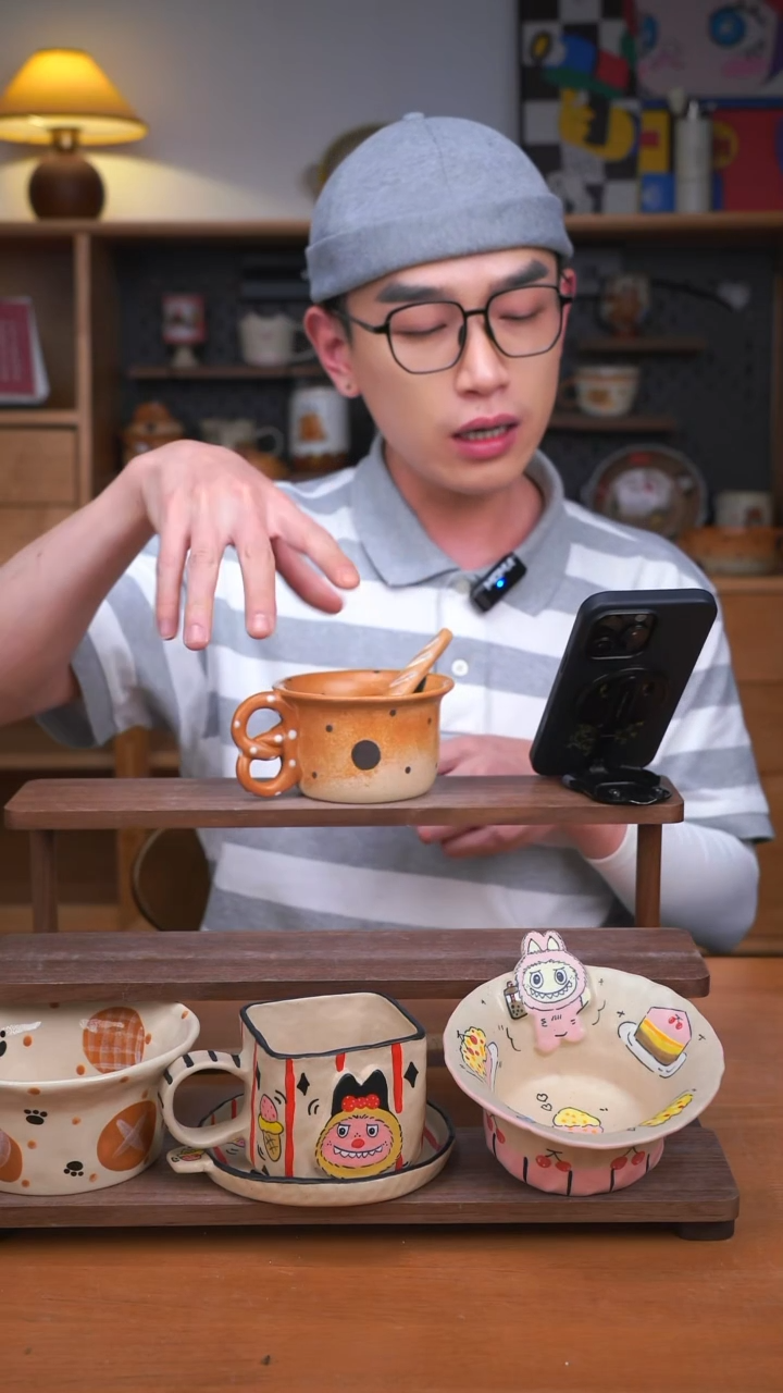 杯子景德镇可爱设计师款陶瓷（带搅拌棒）