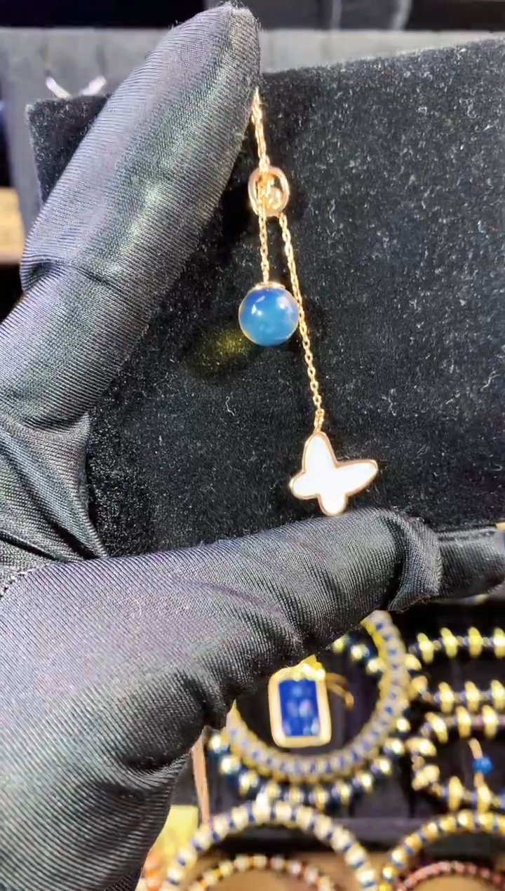 【闪购商品】琥珀珠宝奇石银S925镶嵌蓝珀蝴蝶吊坠