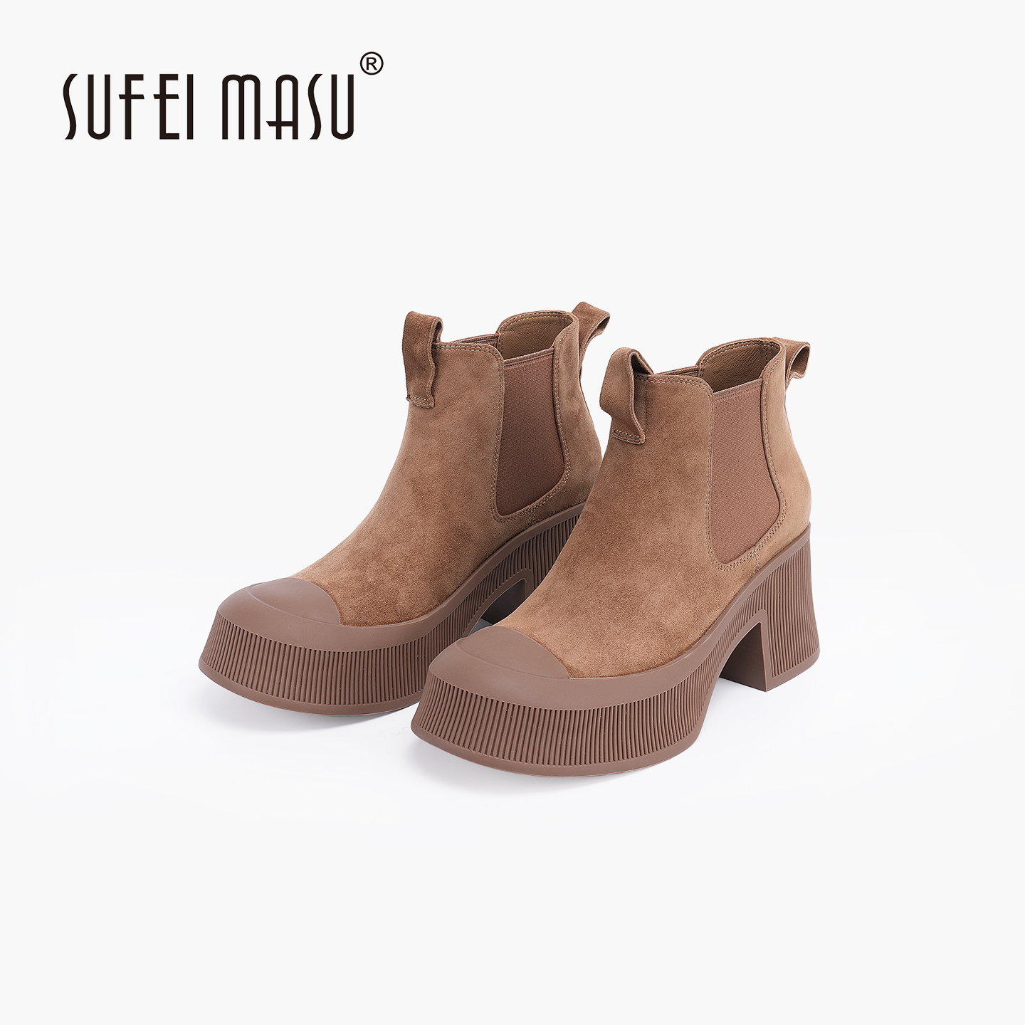 苏菲玛素时尚休闲百搭切尔西厚度短靴女靴真皮增高3862