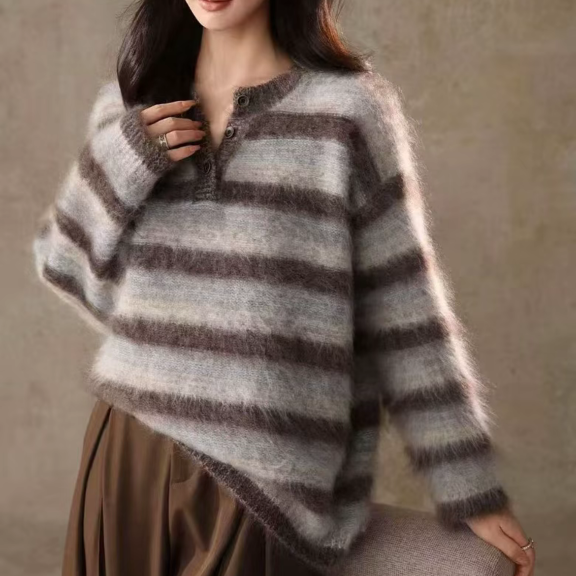 【米3】【编号219-363】新款韩系设计感简约时尚慵懒风针织衫宽松百搭